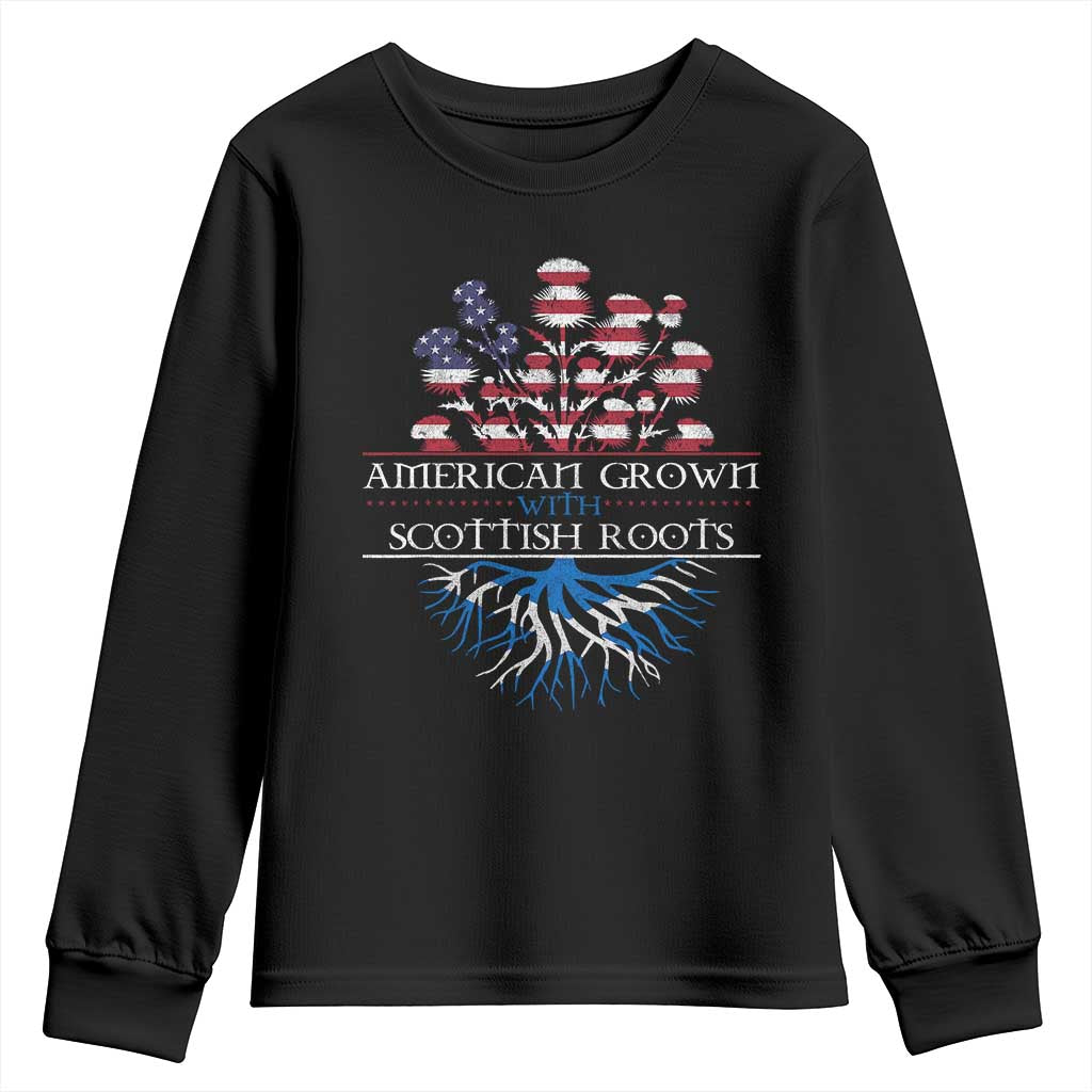 American Grown With Scottish Roots Youth Sweatshirt Scottish American Heritage Thistle Flower TS11 Black Print Your Wear