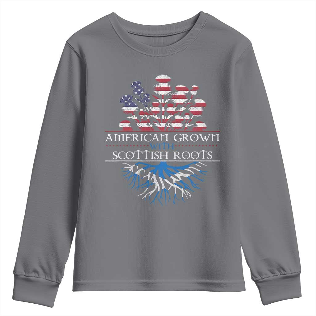 American Grown With Scottish Roots Youth Sweatshirt Scottish American Heritage Thistle Flower TS11 Charcoal Print Your Wear