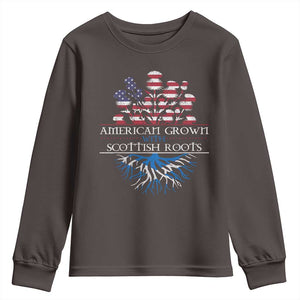 American Grown With Scottish Roots Youth Sweatshirt Scottish American Heritage Thistle Flower TS11 Dark Chocolate Print Your Wear
