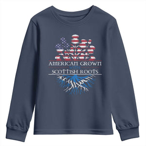 American Grown With Scottish Roots Youth Sweatshirt Scottish American Heritage Thistle Flower TS11 Navy Print Your Wear