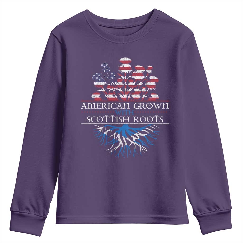 American Grown With Scottish Roots Youth Sweatshirt Scottish American Heritage Thistle Flower TS11 Purple Print Your Wear
