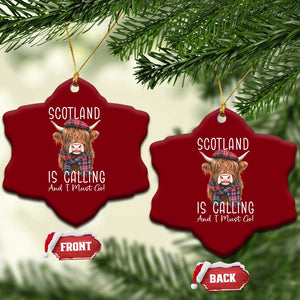 Funny Scotland Is Calling And I Must Go Ceramic Ornament Highland Cow TS11 Print Your Wear