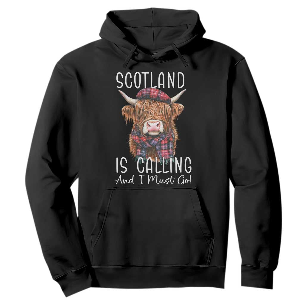 Funny Scotland Is Calling And I Must Go Hoodie Highland Cow TS11 Black Print Your Wear