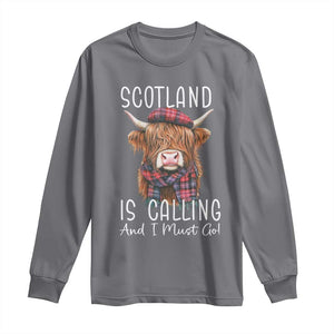 Funny Scotland Is Calling And I Must Go Long Sleeve Shirt Highland Cow TS11 Charcoal Print Your Wear