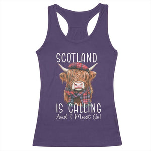 Funny Scotland Is Calling And I Must Go Racerback Tank Top Highland Cow TS11 Purple Print Your Wear