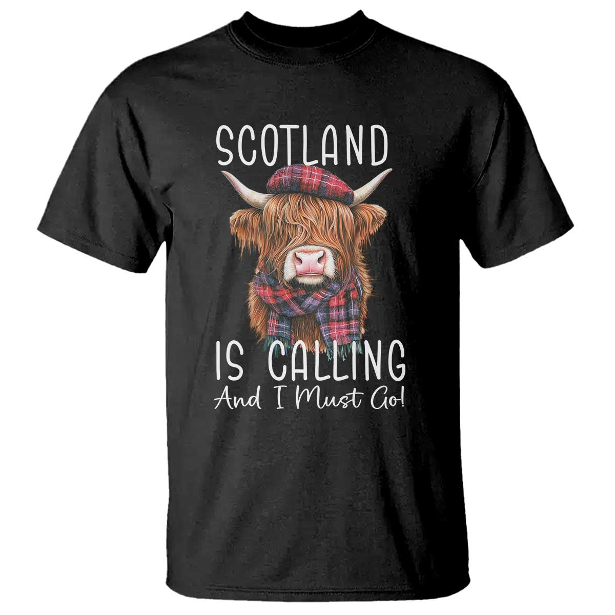 Funny Scotland Is Calling And I Must Go T Shirt Highland Cow TS11 Black Print Your Wear