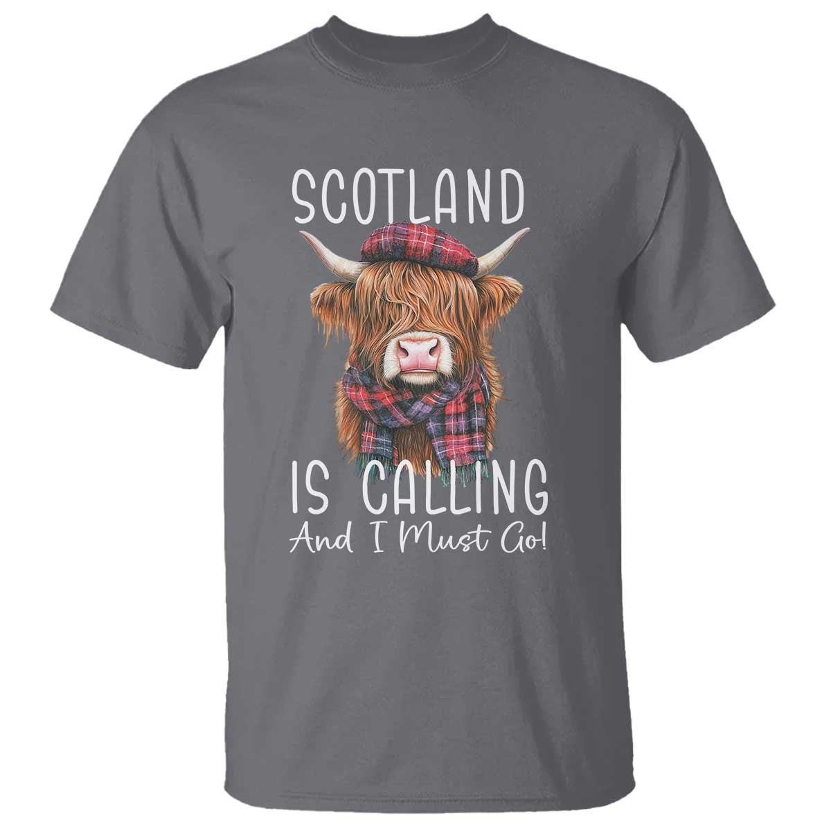 Funny Scotland Is Calling And I Must Go T Shirt Highland Cow TS11 Charcoal Print Your Wear