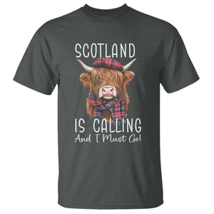 Funny Scotland Is Calling And I Must Go T Shirt Highland Cow TS11 Dark Heather Print Your Wear