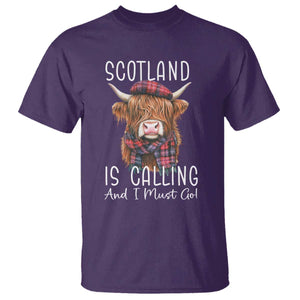 Funny Scotland Is Calling And I Must Go T Shirt Highland Cow TS11 Purple Print Your Wear
