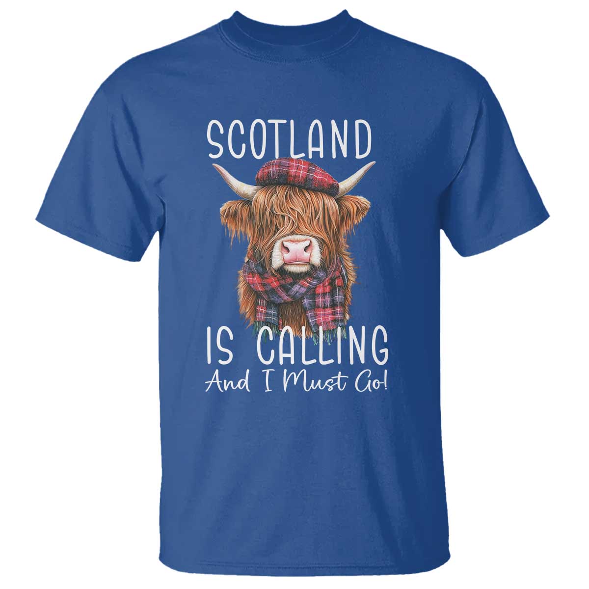 Funny Scotland Is Calling And I Must Go T Shirt Highland Cow TS11 Royal Blue Print Your Wear
