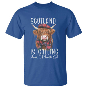 Funny Scotland Is Calling And I Must Go T Shirt Highland Cow TS11 Royal Blue Print Your Wear