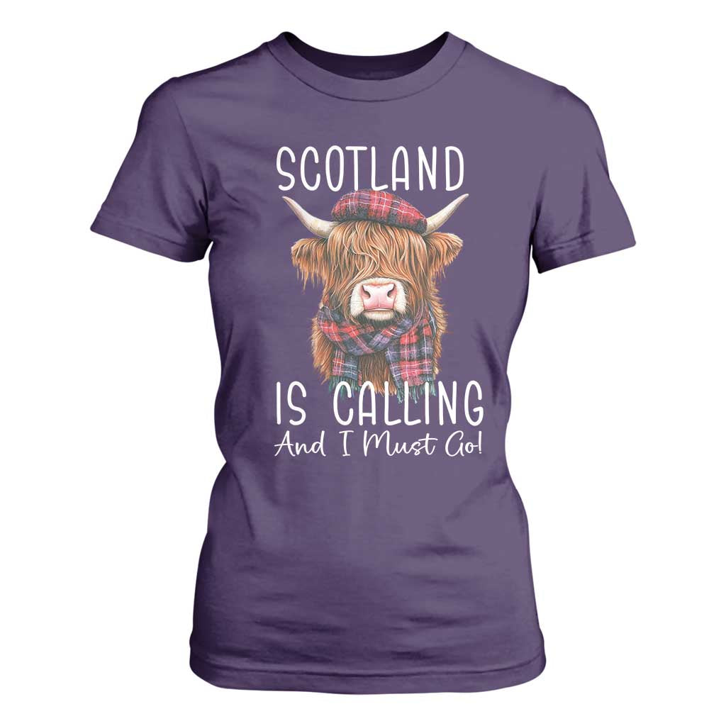 Funny Scotland Is Calling And I Must Go T Shirt For Women Highland Cow TS11 Purple Print Your Wear