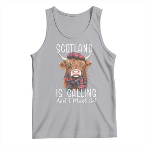 Funny Scotland Is Calling And I Must Go Tank Top Highland Cow TS11 Athletic Heather Print Your Wear
