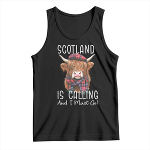 Funny Scotland Is Calling And I Must Go Tank Top Highland Cow TS11 Black Print Your Wear