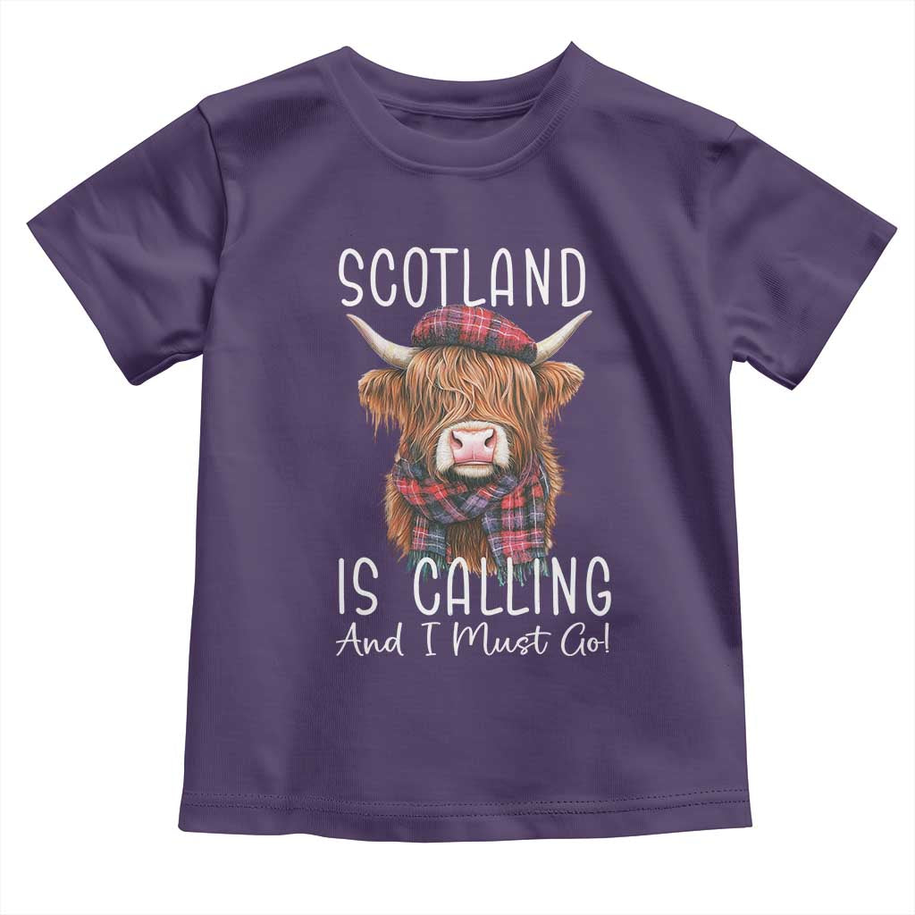 Funny Scotland Is Calling And I Must Go Toddler T Shirt Highland Cow TS11 Purple Print Your Wear