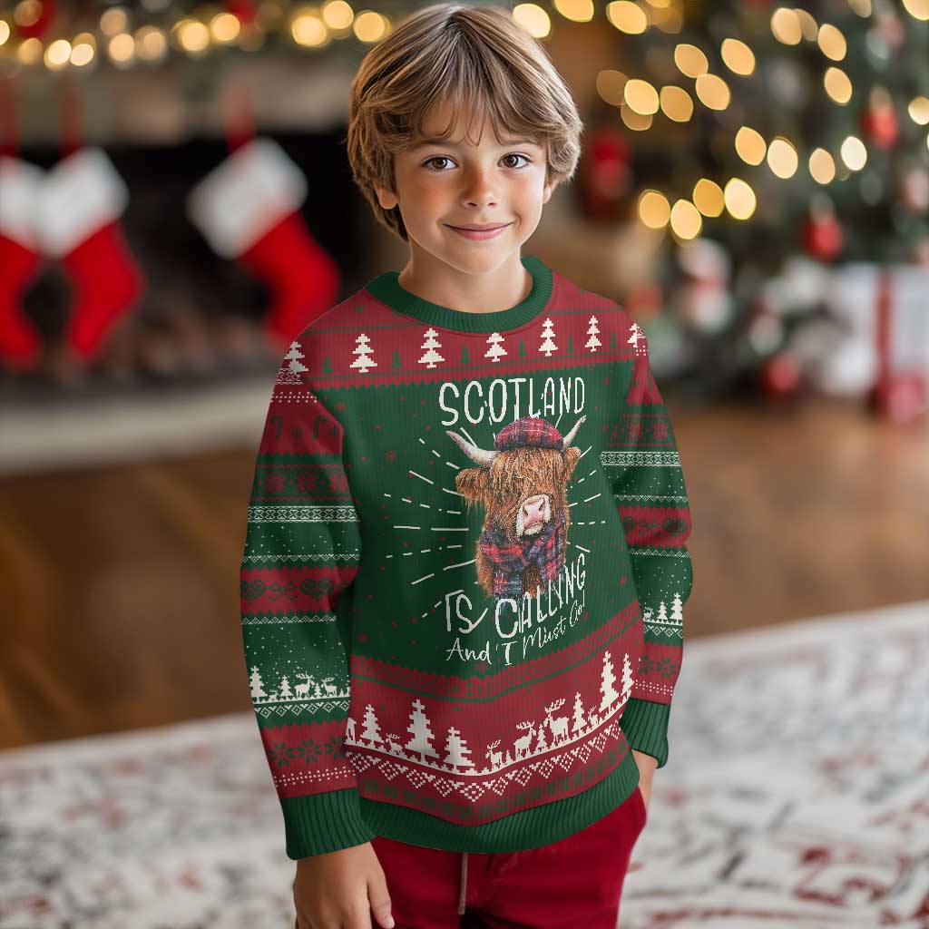 Funny Scotland Is Calling And I Must Go Ugly Christmas Sweater Highland Cow TS11 Christmas Print Your Wear