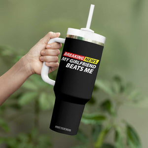 Funny Breaking News My Wife Beats Me Husband Tumbler With Handle TS11 Print Your Wear