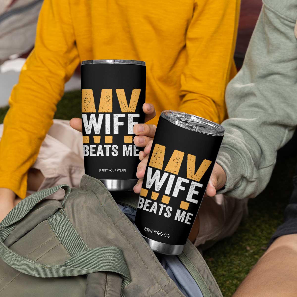 Funny My Wife Beats Me Husband Tumbler Cup Vintage Text Sarcastic TS11 Print Your Wear