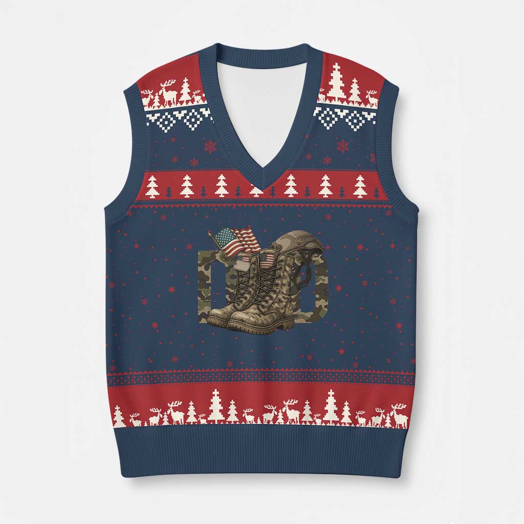 Army Military Dad Combat Boots American Flag V-Neck Knit Sweater Vest - Print Your Wear
