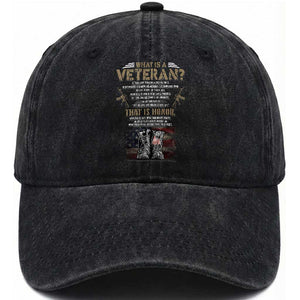 What Is A Veteran That Is Honor American Flag Washed Cotton Baseball Cap Veteran's Day TS11 Washed Cap Universal Fit Black Print Your Wear