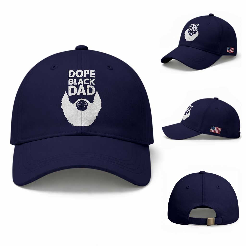 Funny Dope Black Dad Baseball Cap Father's Day Juneteenth History Month TS11 Baseball Cap Universal Fit Dark Blue Print Your Wear