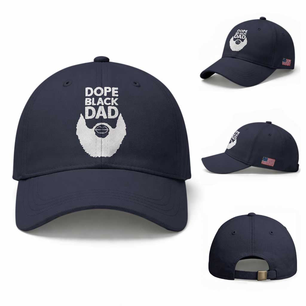 Funny Dope Black Dad Baseball Cap Father's Day Juneteenth History Month TS11 Baseball Cap Universal Fit Navy Print Your Wear
