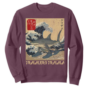 Funny Italian Brainrot Tralalero Tralala Shark Sweatshirt Japanese Art Gen Z Meme TS11 Maroon Print Your Wear