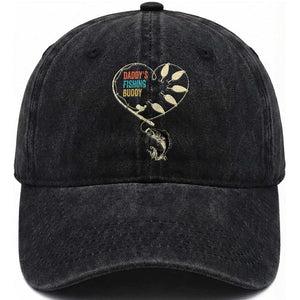 Funny Daddys Fishing Buddy Washed Cotton Baseball Cap Fisherman Dad Son Daughter TS11 Print Your Wear