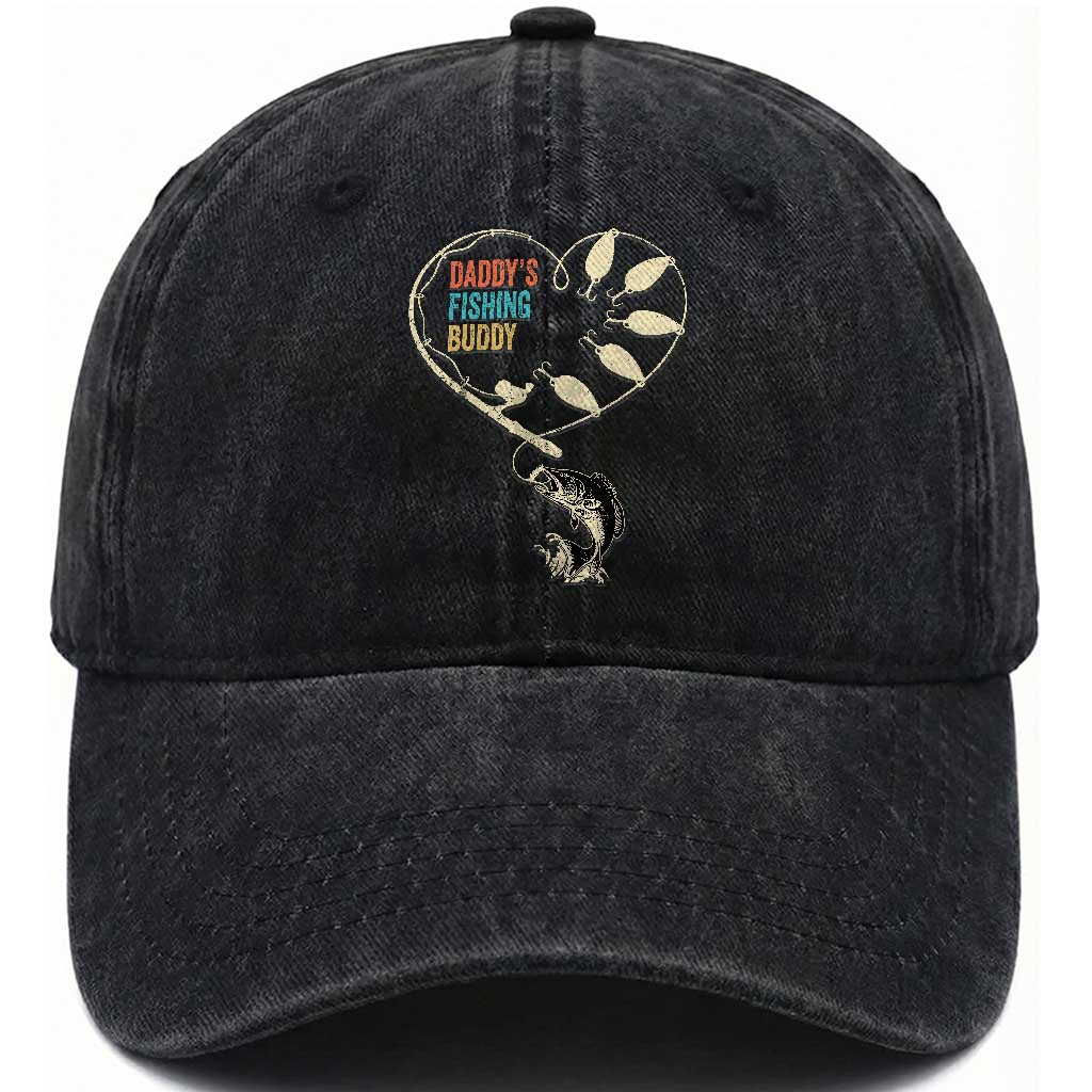 Funny Daddys Fishing Buddy Washed Cotton Baseball Cap Fisherman Dad Son Daughter TS11 Print Your Wear