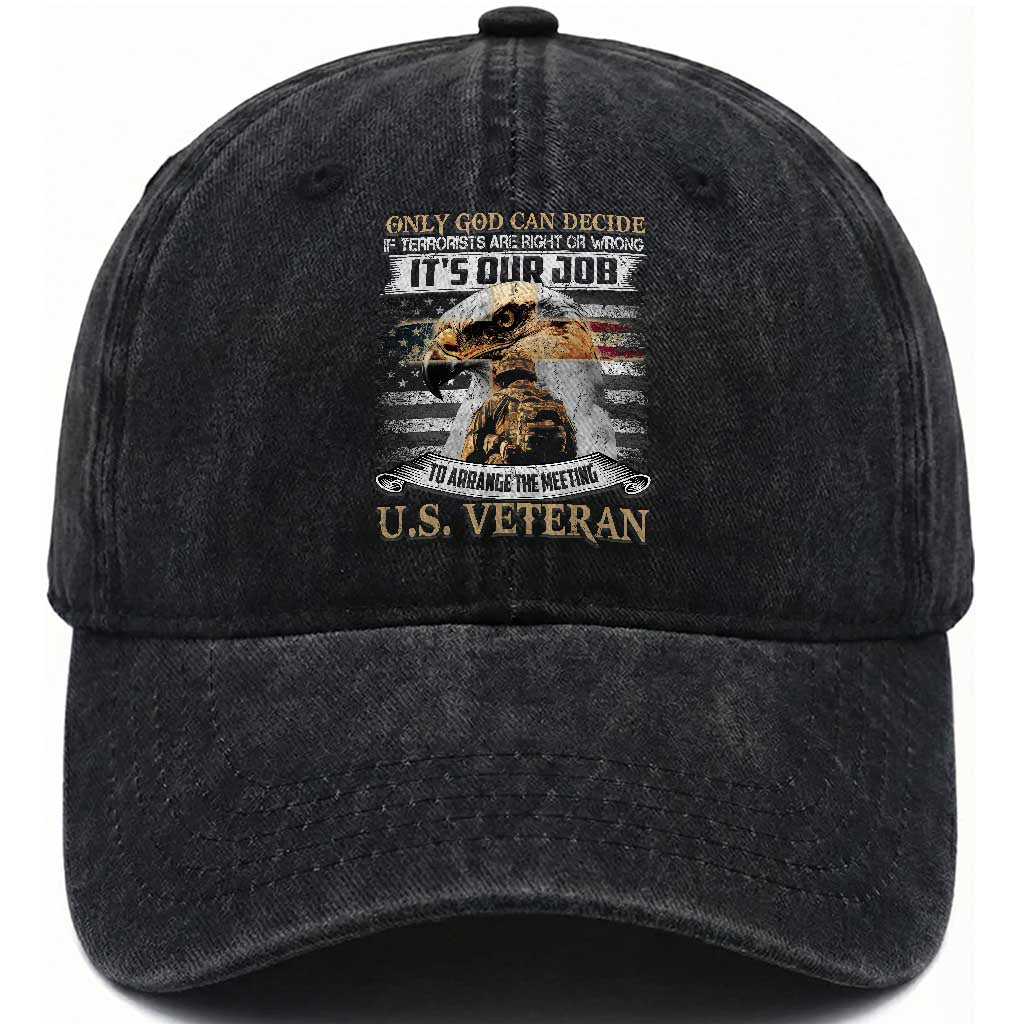 Christian Veteran Washed Cotton Baseball Cap Only God Can Decide If Terrorists Are Right Or Wrong Us Veteran TS11 Washed Cap Universal Fit Black Print Your Wear