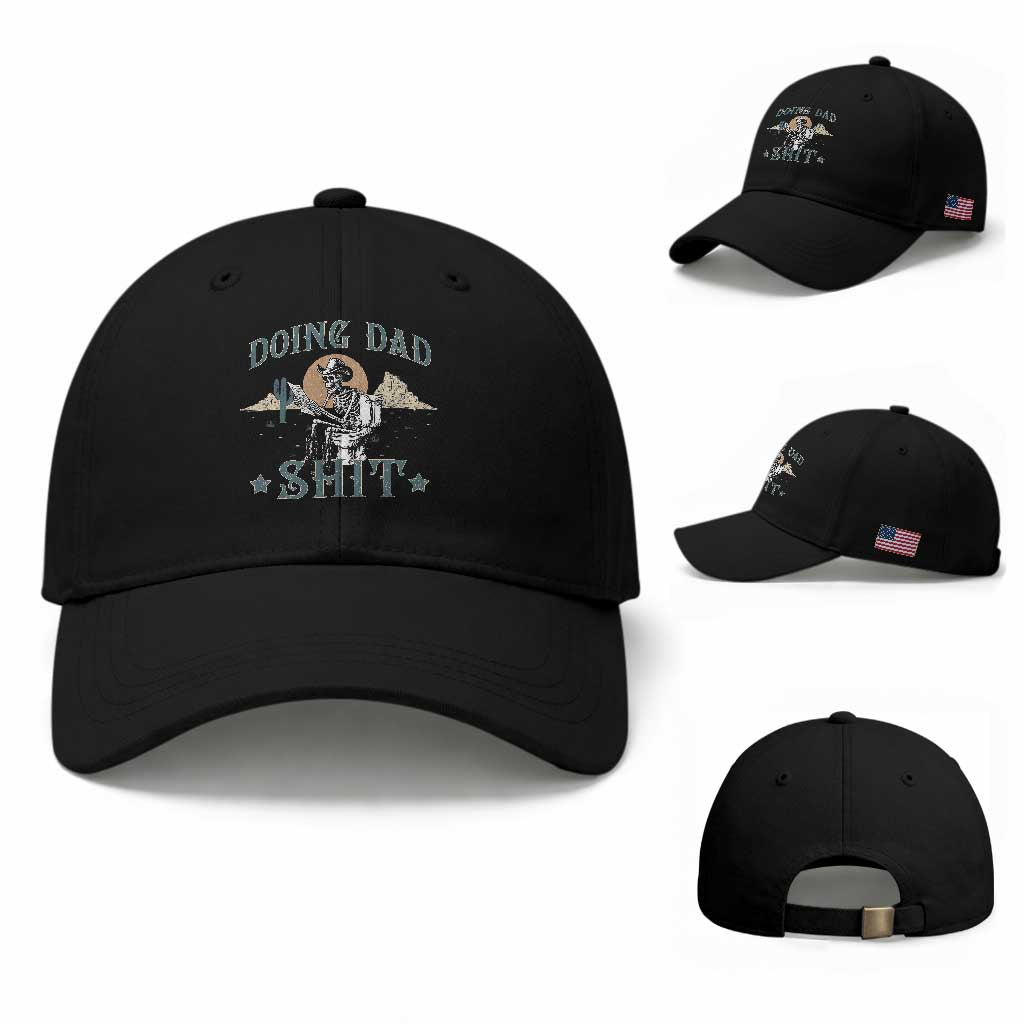 Funny Western Father Doing Dad Shit Baseball Cap Cowboy Skeleton Toilet Dad Jokes Father's Day TS11 Baseball Cap Universal Fit Black Print Your Wear