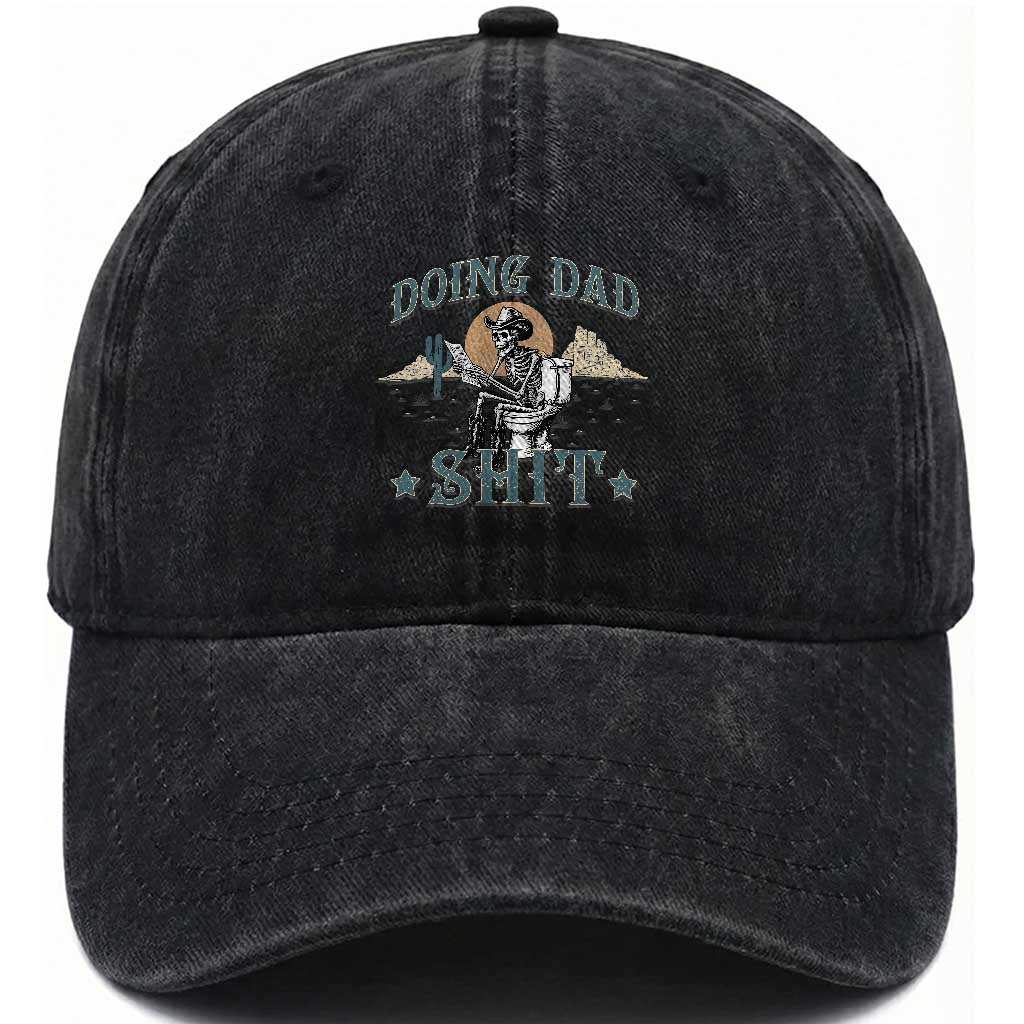 Funny Western Father Doing Dad Shit Washed Cotton Baseball Cap Cowboy Skeleton Toilet Dad Jokes Father's Day TS11 Print Your Wear