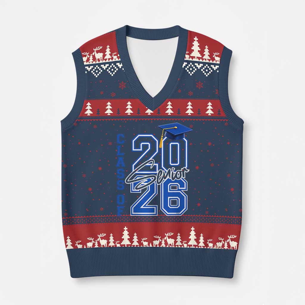 Class of 2026 Senior V-Neck Knit Sweater Vest School Graduation 26 TS11 Navy Red Print Your Wear