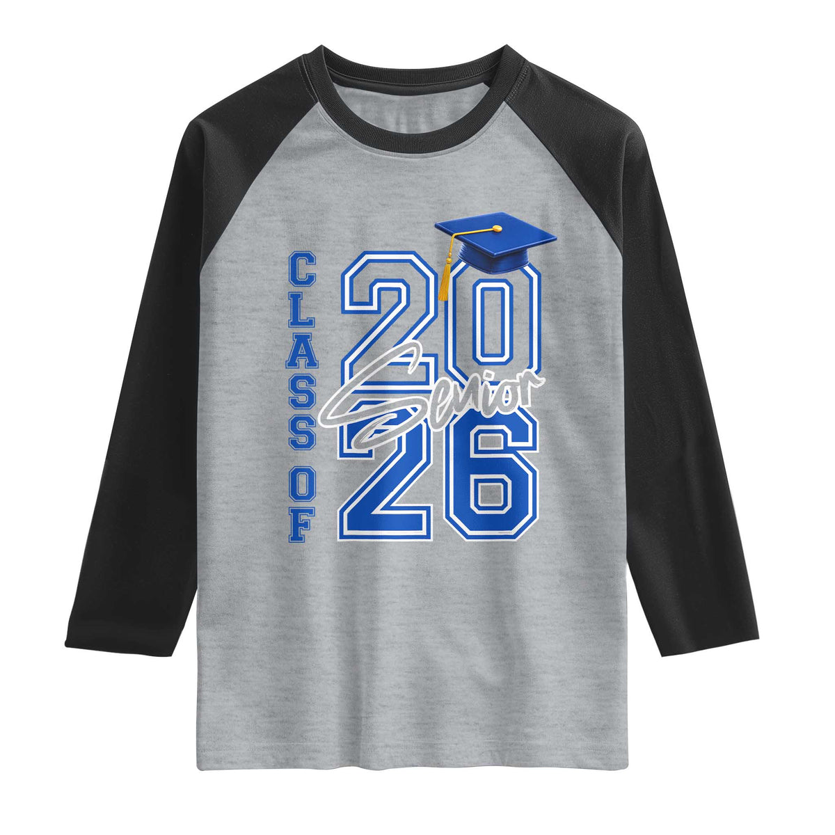 Class of 2026 Senior Raglan Shirt School Graduation 26 TS11 Heather Gray Black Print Your Wear