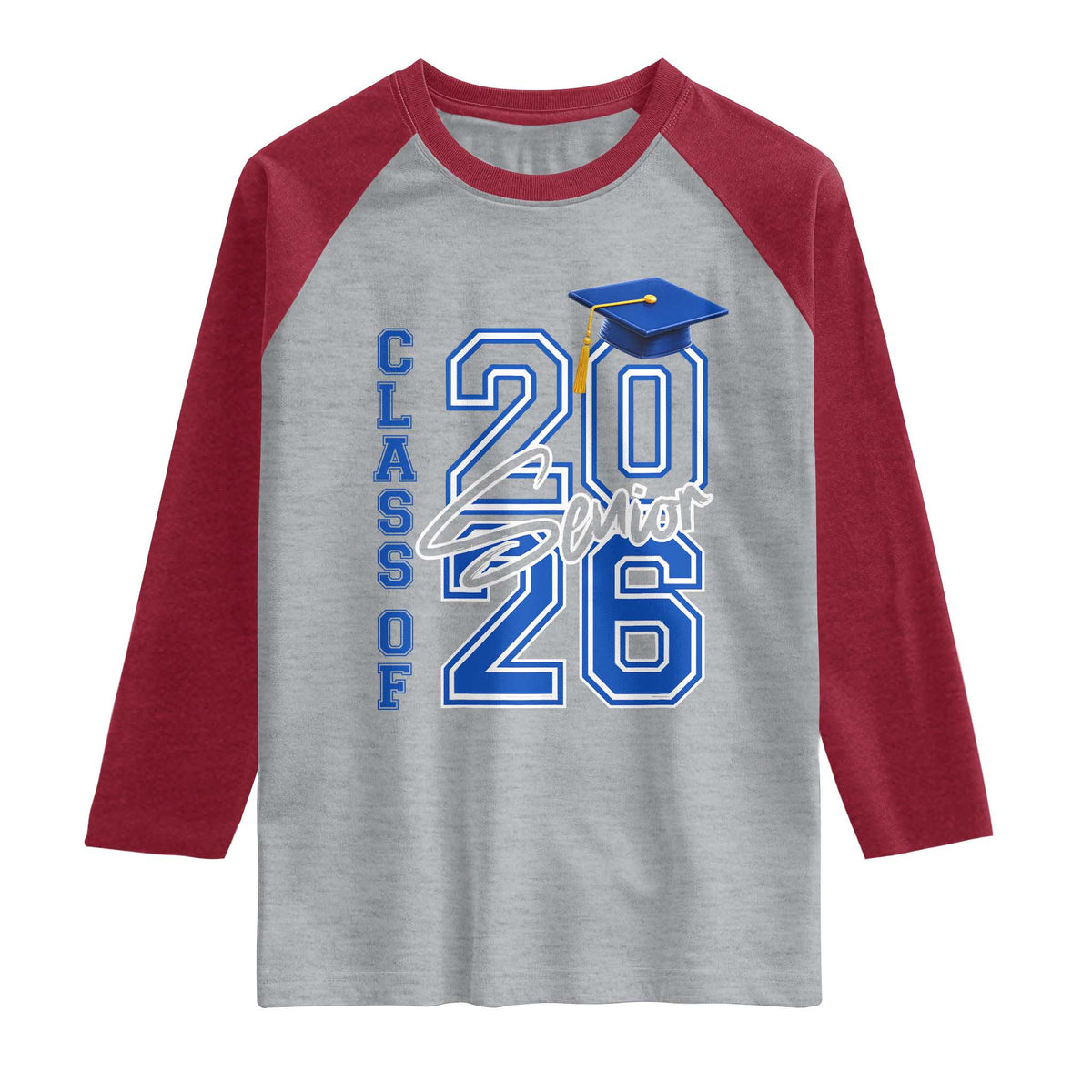 Class of 2026 Senior Raglan Shirt School Graduation 26 TS11 Heather Gray Heather Red Print Your Wear