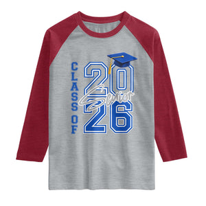 Class of 2026 Senior Raglan Shirt School Graduation 26 TS11 Heather Gray Heather Red Print Your Wear