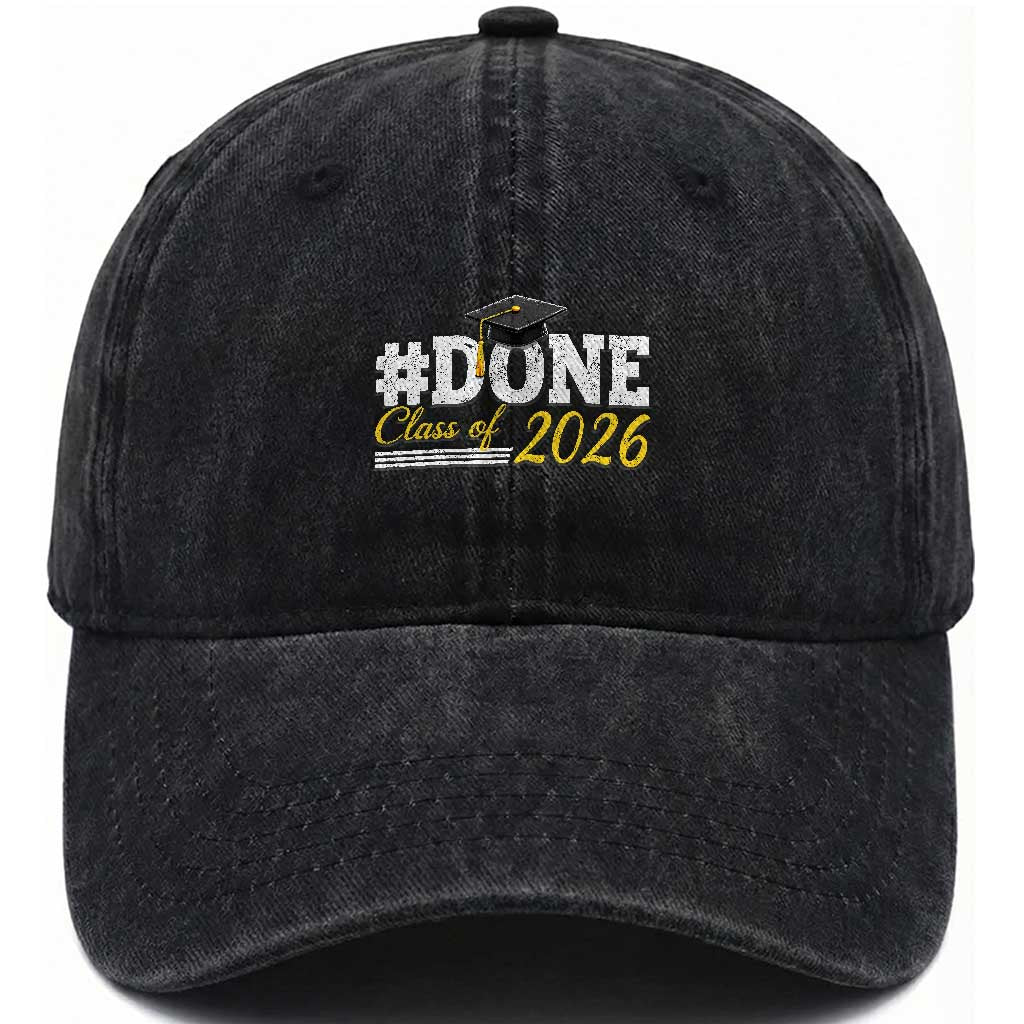 Done Class of 2026 Graduation Washed Cotton Baseball Cap Mortarboard Graphic TS11 Print Your Wear