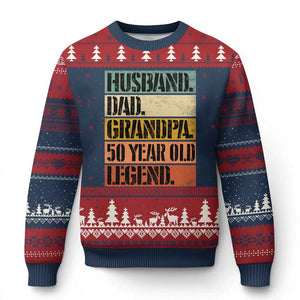 Husband Dad Grandpa 50 Year Old Legend Ugly Christmas Sweater Funny 50th Birthday Fathers Day TS11 Navy Red Print Your Wear