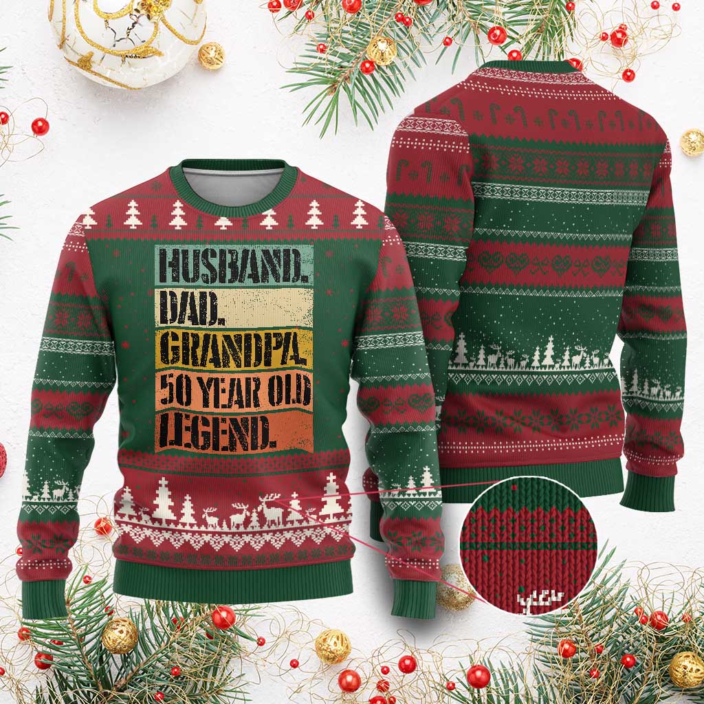 Husband Dad Grandpa 50 Year Old Legend Ugly Christmas Sweater Funny 50th Birthday Fathers Day TS11 Red Green Print Your Wear