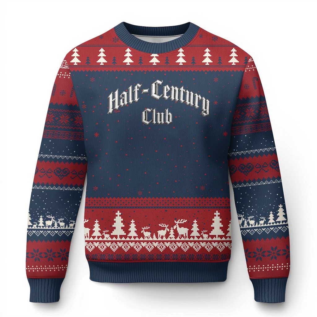 50th Birthday Ugly Christmas Sweater Half Century Club Gothic 50 Years Old Bday TS11 Navy Red Print Your Wear