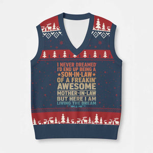 I Never Dreamed Being A Son In Law of Freakin Awesome Mother In Law V-Neck Knit Sweater Vest Family Humor TS11 Navy Red Print Your Wear