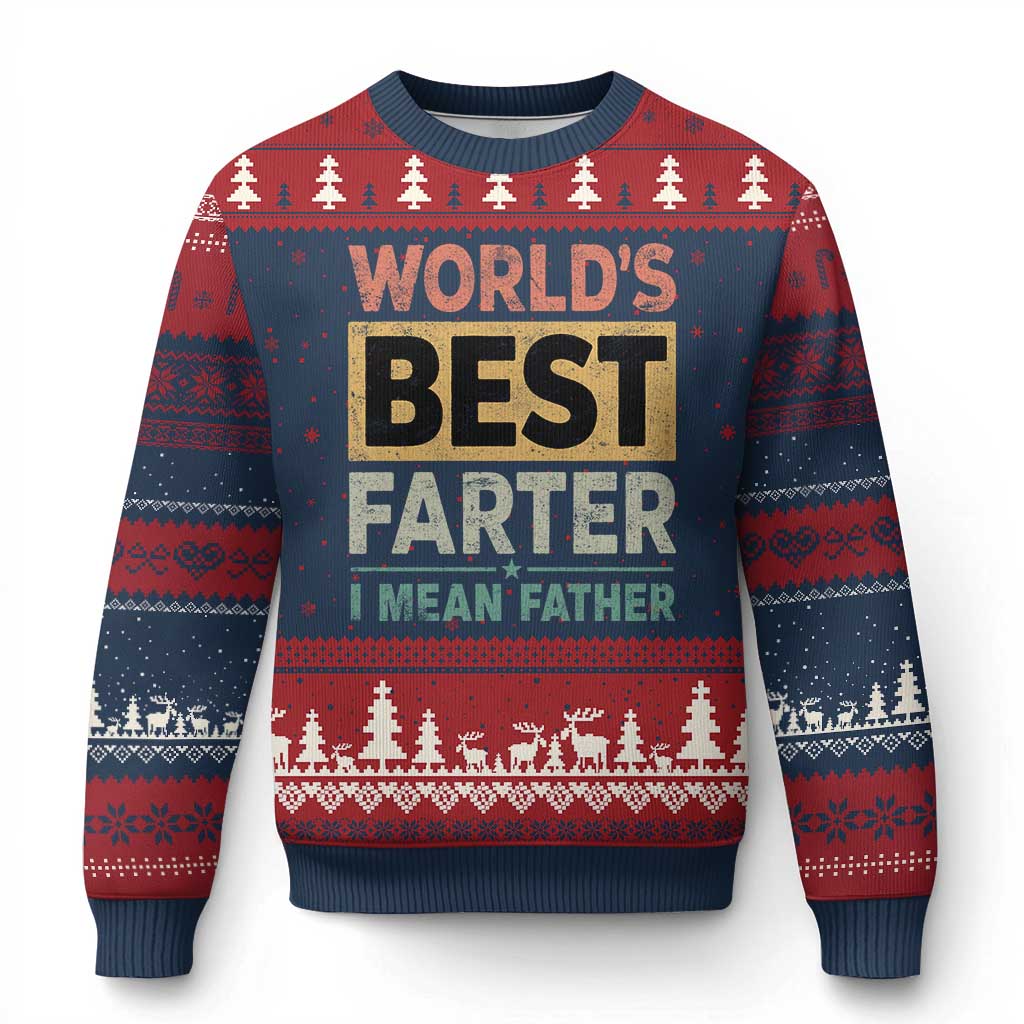 Worlds Best Farter I Mean Father Ugly Christmas Sweater Funny Farted Dad Father's Day TS11 Navy Red Print Your Wear