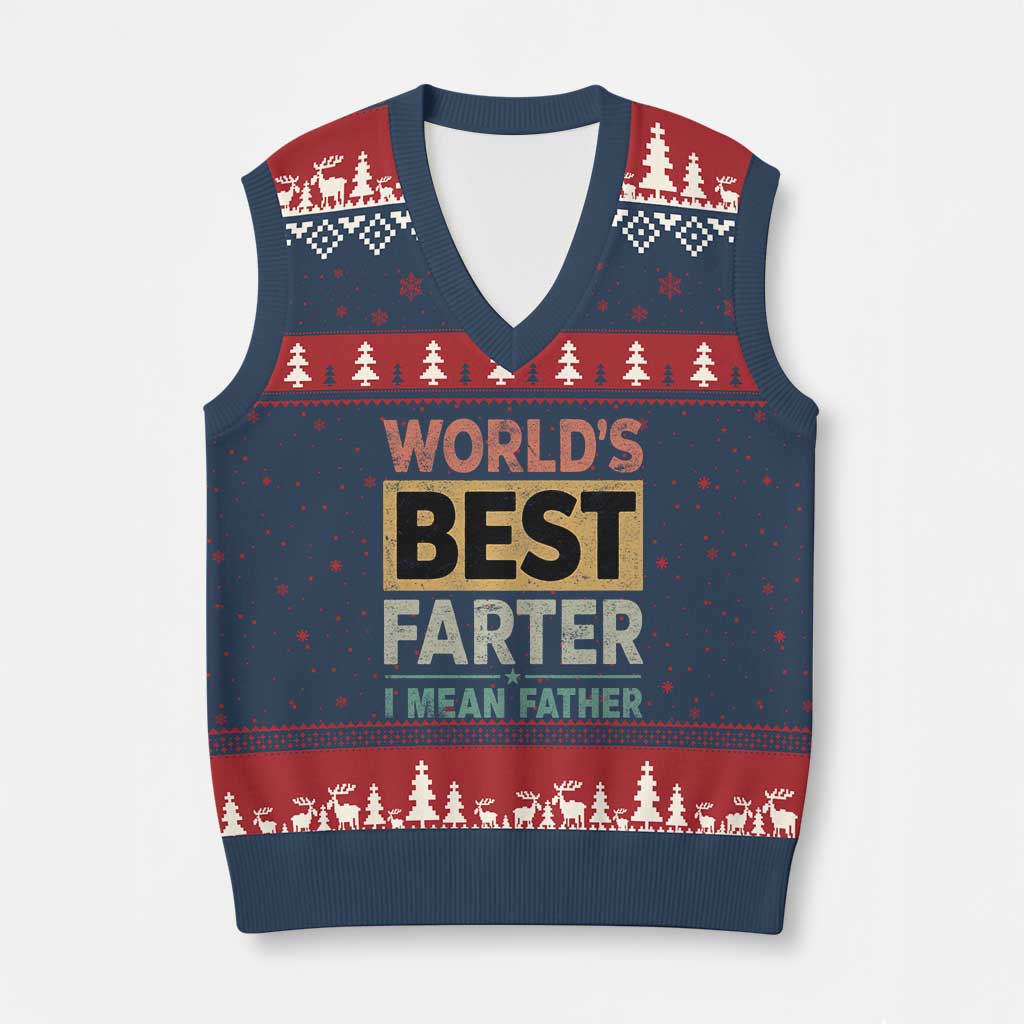 Worlds Best Farter I Mean Father V-Neck Knit Sweater Vest Funny Farted Dad Father's Day TS11 Navy Red Print Your Wear