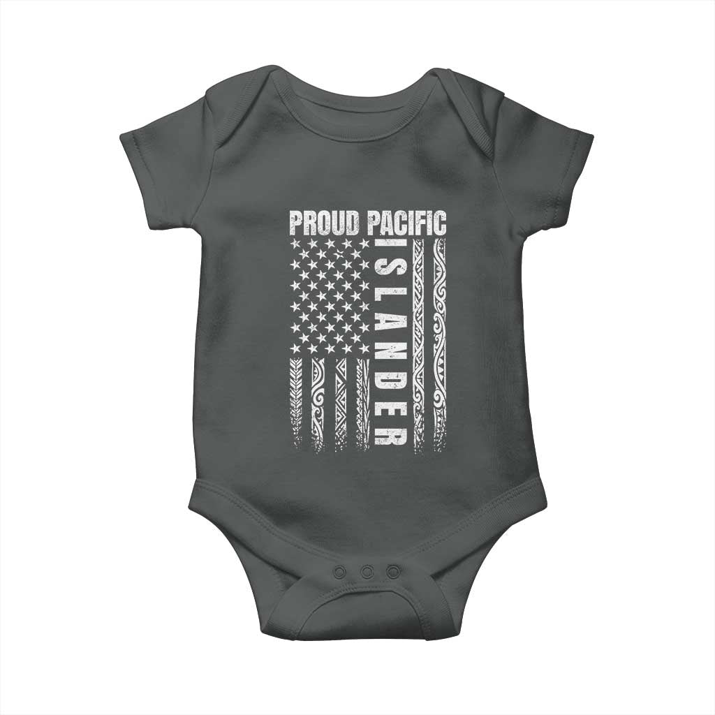 Proud Pacific Islander Baby Onesie AAPI Heritage Month Polynesian Tribal American Flag TS11 Dark Heather Print Your Wear