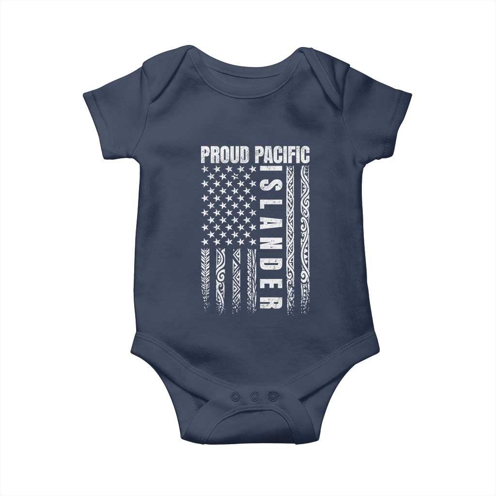 Proud Pacific Islander Baby Onesie AAPI Heritage Month Polynesian Tribal American Flag TS11 Navy Print Your Wear