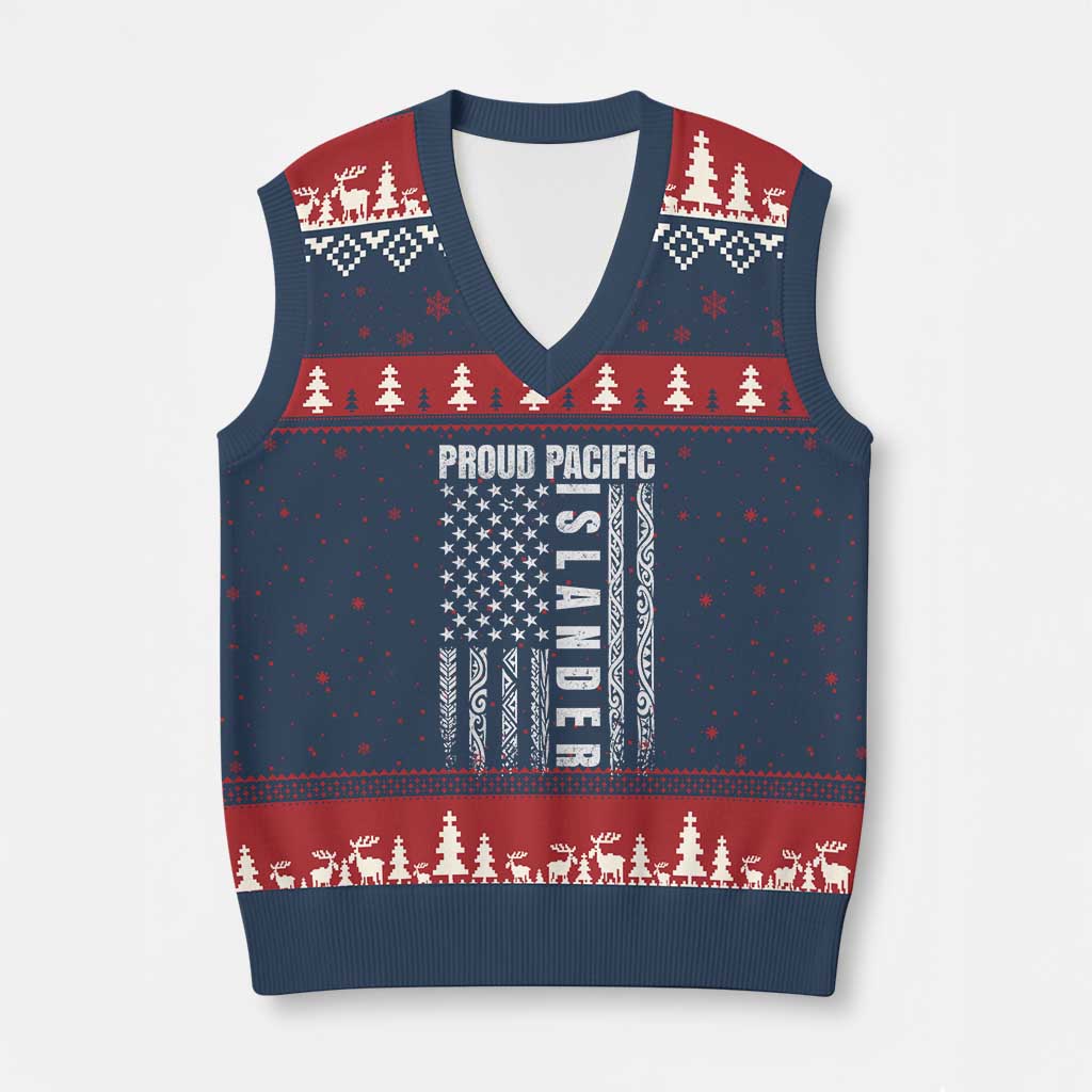 Proud Pacific Islander V-Neck Knit Sweater Vest AAPI Heritage Month Polynesian Tribal American Flag TS11 Navy Red Print Your Wear