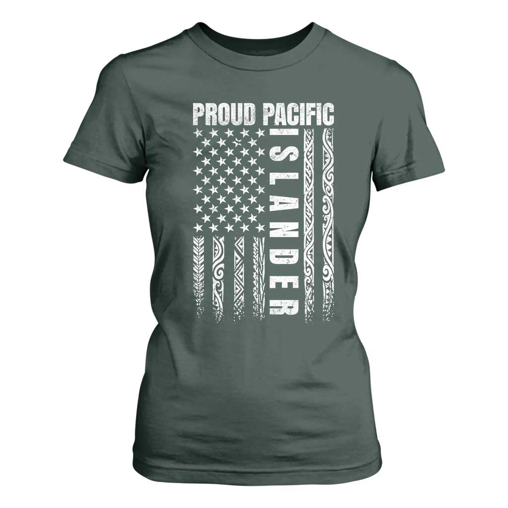 Proud Pacific Islander T Shirt For Women AAPI Heritage Month Polynesian Tribal American Flag TS11 Dark Forest Green Print Your Wear