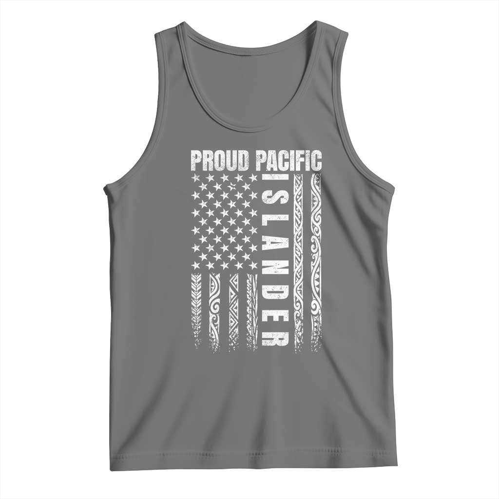 Proud Pacific Islander Tank Top AAPI Heritage Month Polynesian Tribal American Flag TS11 Black Heather Print Your Wear