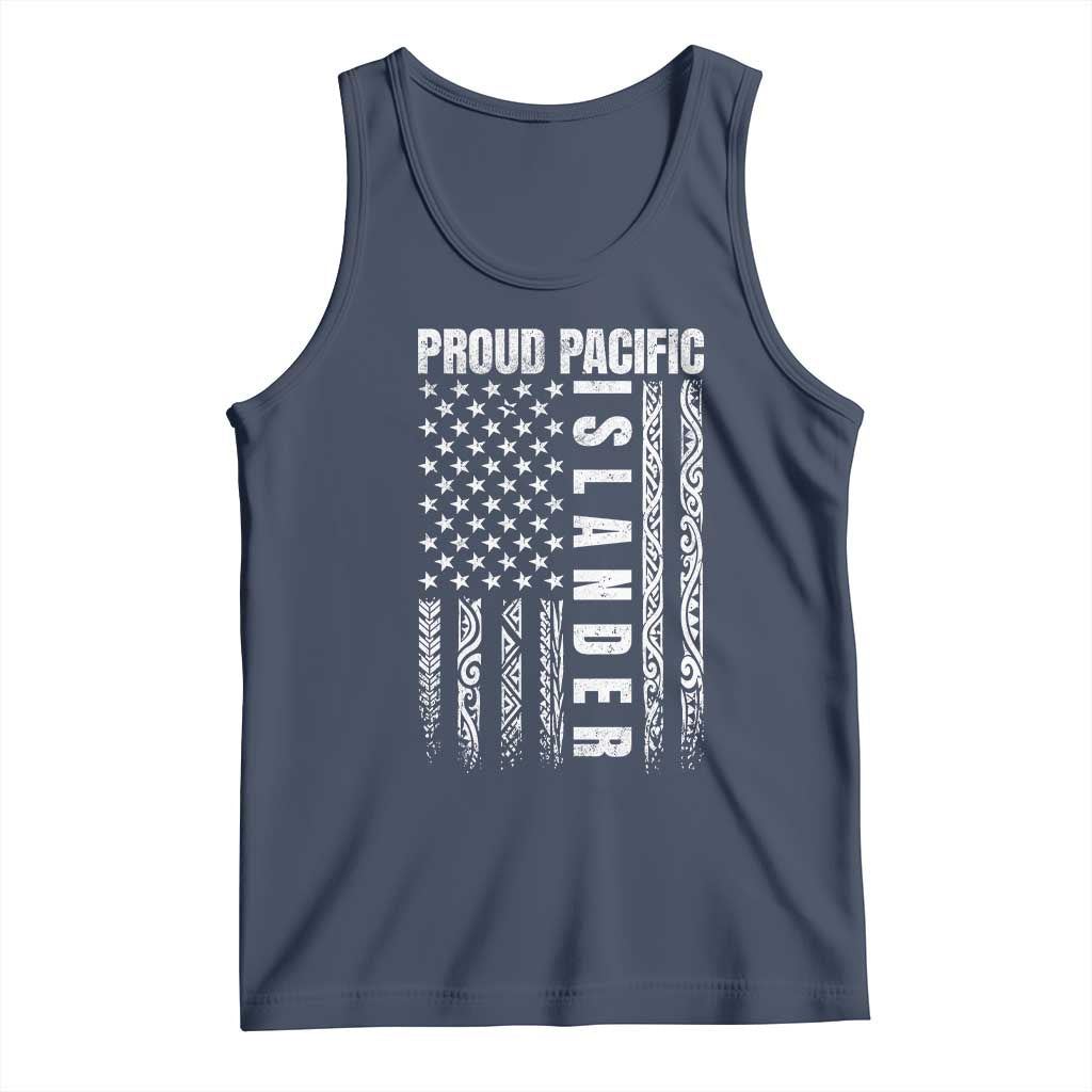 Proud Pacific Islander Tank Top AAPI Heritage Month Polynesian Tribal American Flag TS11 Navy Print Your Wear