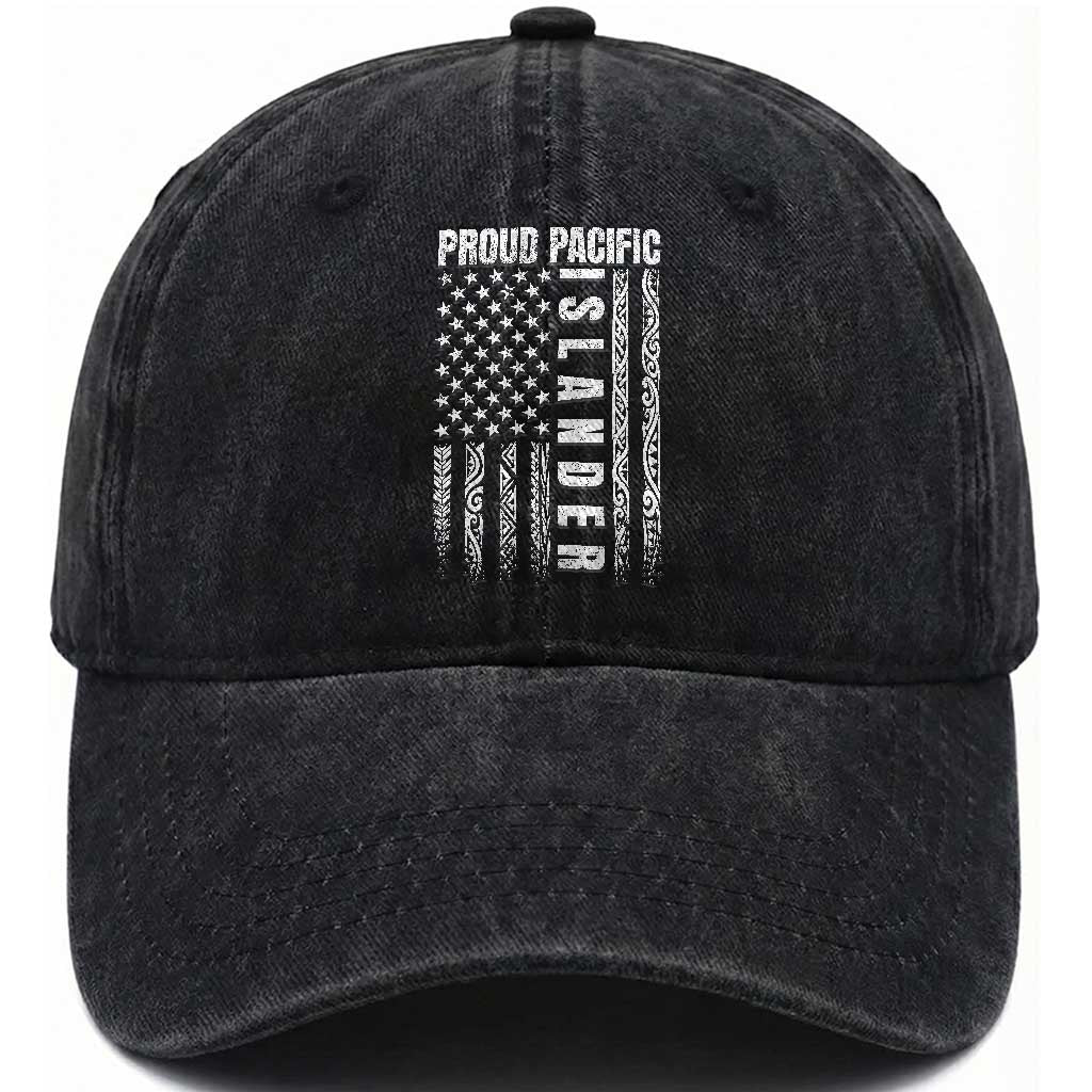 Proud Pacific Islander Washed Cotton Baseball Cap AAPI Heritage Month Polynesian Tribal American Flag TS11 Print Your Wear